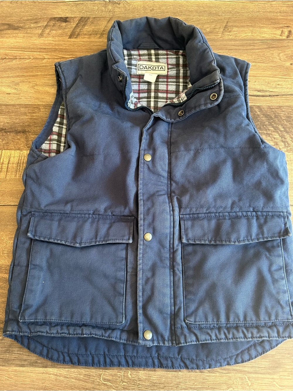 Vintage Dakota Men's Canvas Work Vest Plaid Flannel Lined Navy Medium